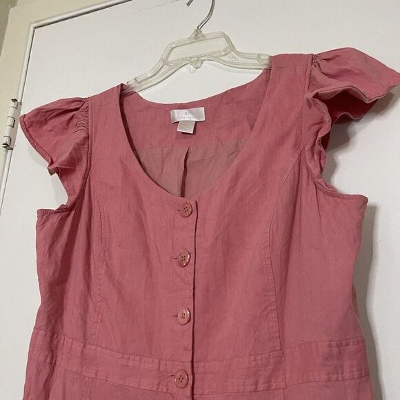 Rachel Parcell Pink linen blend button down midi ruffle hem dress size XL - Picture 3 of 8